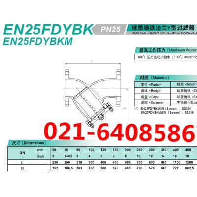 EN25FDYBK过滤器_日本KITZ北泽球墨铸铁Y型过滤器