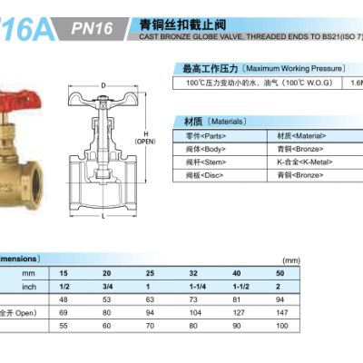 KITZ北泽截止阀_PN16A青铜丝扣截止阀