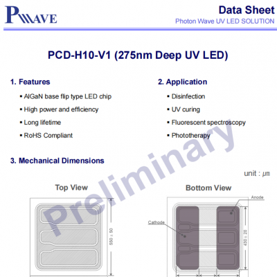 PW深紫外UVC芯片22mW275nmPCD-H10-V1